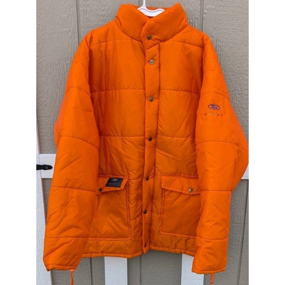 Vintage Ford Motor Company Branded 90s Orange Winter Jacket Size 2XL Ford Sport